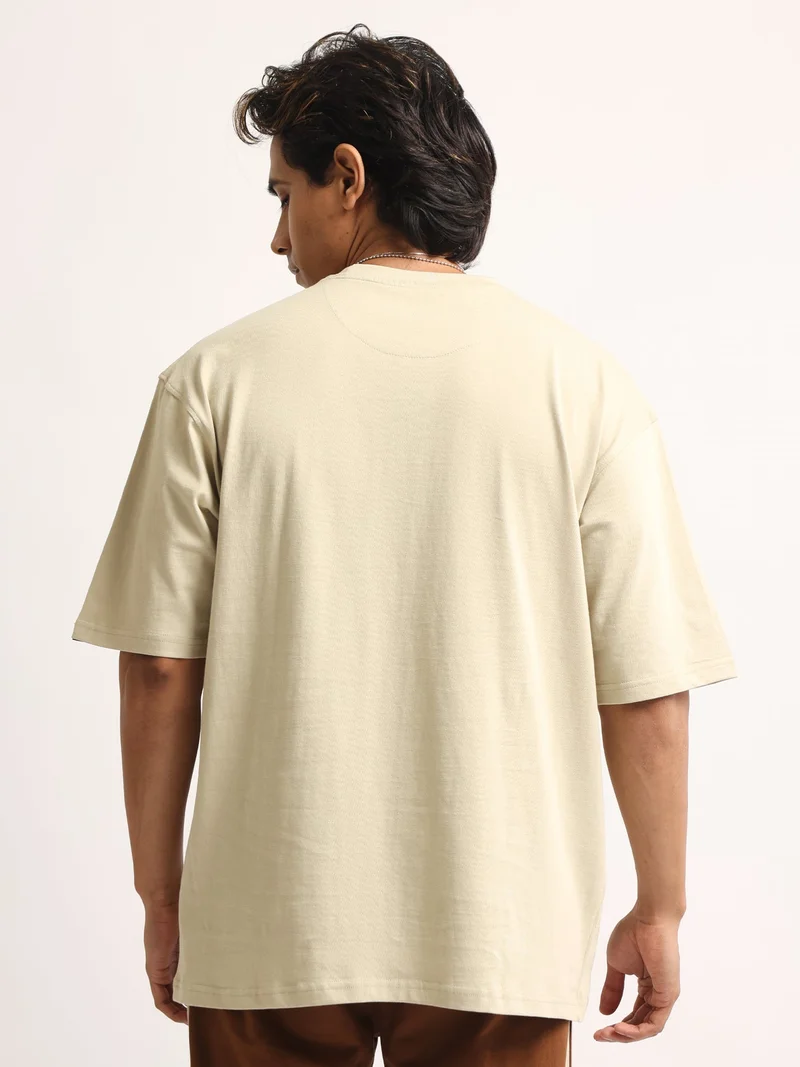 Maniac  Maniac Mens AOP Printed Round Neck Half Sleeve Cream and Green Cotton Tshirt for Men | Best Price UAE