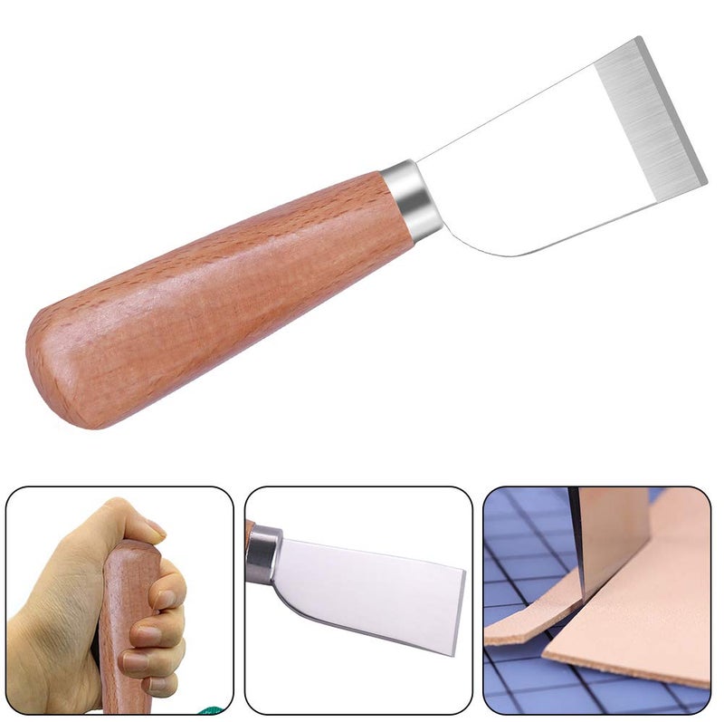 QMNNMA Leathercraft Knife - Leather Skiving Knife, Leather Working Tools with Wooden Handle Easy Trimming & Edge Skiving Leathercraft Craft Tool for DIY(Natural Color) - Image 4