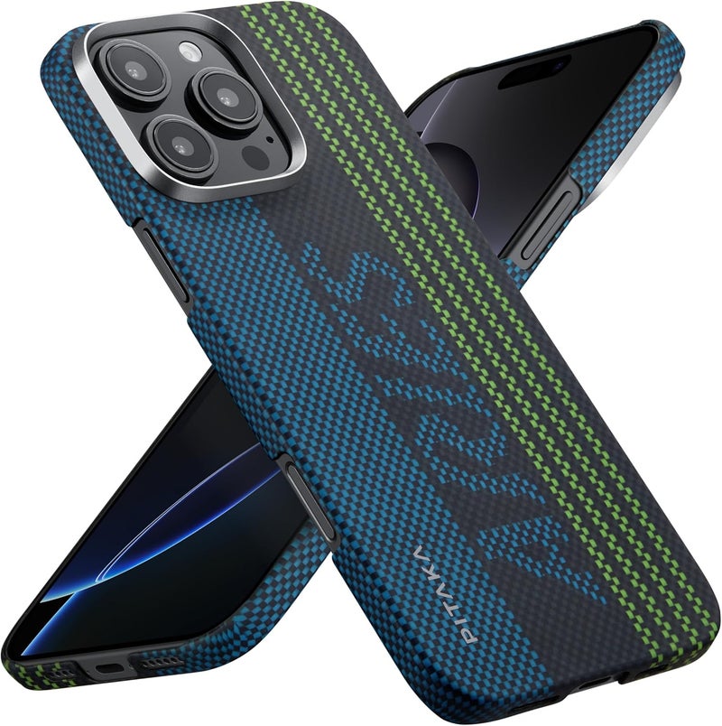 PITAKA for iPhone 16 Pro Max Case Compatible with MagSafe, Thin & Light Case iPhone 16 Pro Max with a Caseless Feel, Glow in The Dark, 1500D Aramid Fiber Woven - Luminous Tactile Woven Case - Image 1