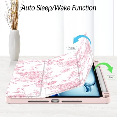 Xkladz Case for iPad 9th / 8th / 7th Generation (2021/2020/2019) 10.2 inch, Case with Pencil Holder, Stand Clear Back Cover Cute Cool Design for Women Girls, Auto Sleep/Wake, Artistic Flower - Image 3