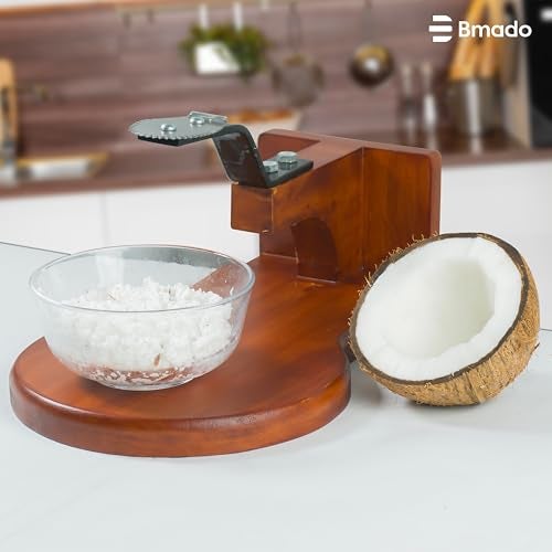 Bmado Premium Wooden Coconut Scraper | Tabletop Thengai Thuruvi Chirava Grater with Stable Round Base | Polished Wood Body & Sharp Stainless-Steel Blade | Handy Kitchen Tool for Daily Use - Image 4