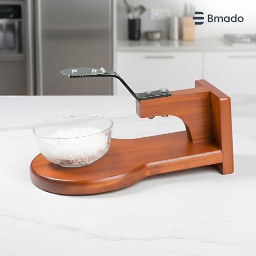 Bmado Premium Wooden Coconut Scraper | Tabletop Thengai Thuruvi Chirava Grater with Stable Round Base | Polished Wood Body & Sharp Stainless-Steel Blade | Handy Kitchen Tool for Daily Use - Image 3