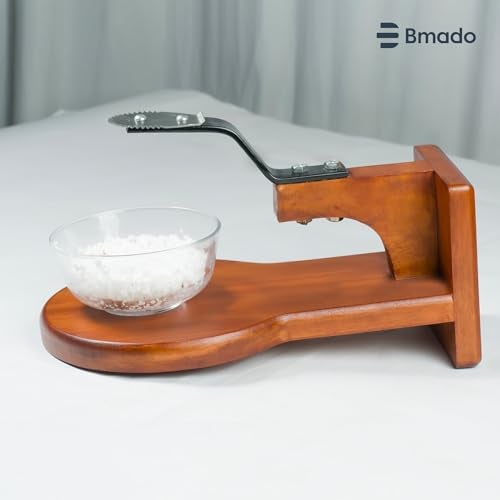 Bmado Premium Wooden Coconut Scraper | Tabletop Thengai Thuruvi Chirava Grater with Stable Round Base | Polished Wood Body & Sharp Stainless-Steel Blade | Handy Kitchen Tool for Daily Use - Image 5