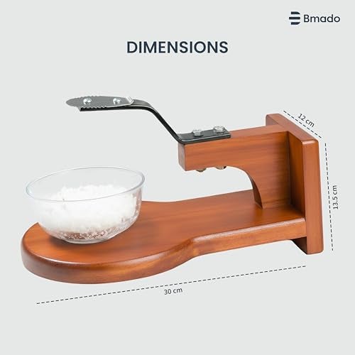 Bmado Premium Wooden Coconut Scraper | Tabletop Thengai Thuruvi Chirava Grater with Stable Round Base | Polished Wood Body & Sharp Stainless-Steel Blade | Handy Kitchen Tool for Daily Use - Image 2