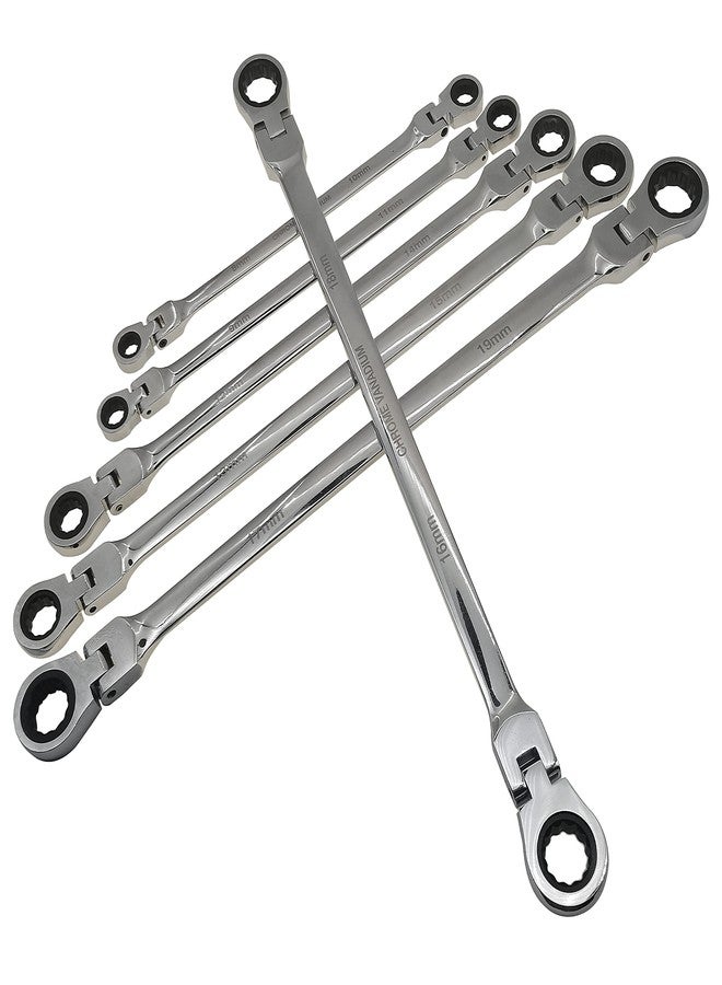 YCTMALL Metric 12 Sizes Extra Long Gear Ratcheting Wrench Set, 8mm-19mm, Made of Chrome Vanadium Steel, Rotatable head - Image 1
