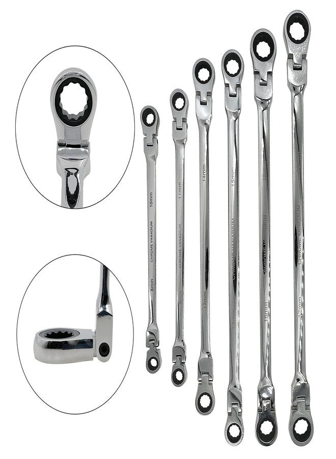 YCTMALL Metric 12 Sizes Extra Long Gear Ratcheting Wrench Set, 8mm-19mm, Made of Chrome Vanadium Steel, Rotatable head - Image 3