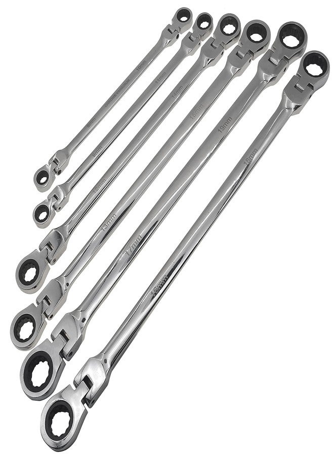 YCTMALL Metric 12 Sizes Extra Long Gear Ratcheting Wrench Set, 8mm-19mm, Made of Chrome Vanadium Steel, Rotatable head - Image 5