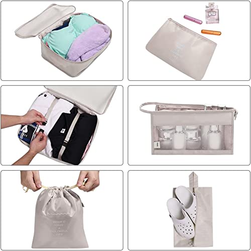 Oceanevo 8 Pcs Packing Cubes for Travel, Travel Organizer Bags for Luggage, Suitcase with Toiletry Pouch and Shoe Bag - Set of 8 - Beige - Image 5
