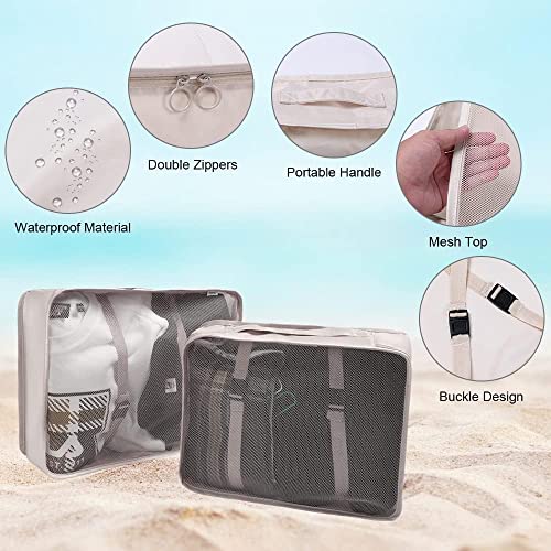 Oceanevo 8 Pcs Packing Cubes for Travel, Travel Organizer Bags for Luggage, Suitcase with Toiletry Pouch and Shoe Bag - Set of 8 - Beige - Image 3