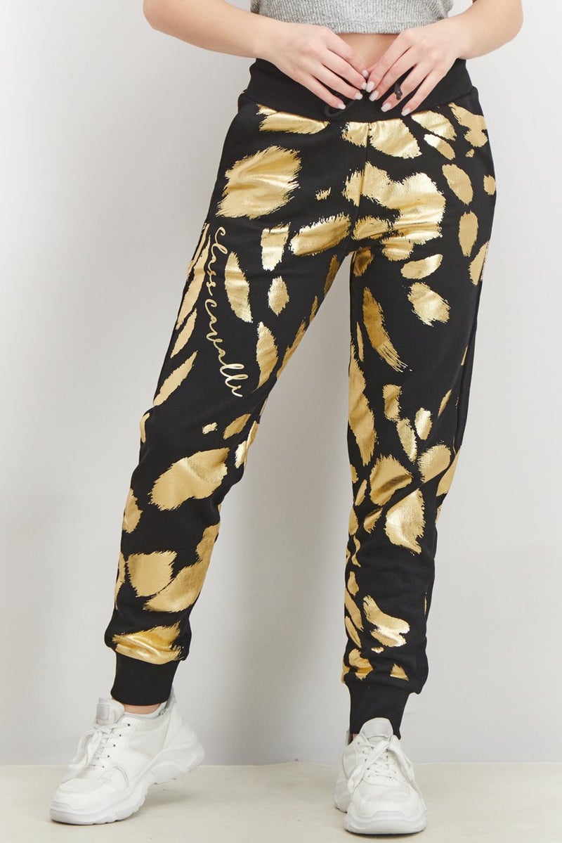 Cavalli Class Women Drawstring Printed Cuffed Pants, Multicolor - Image 1