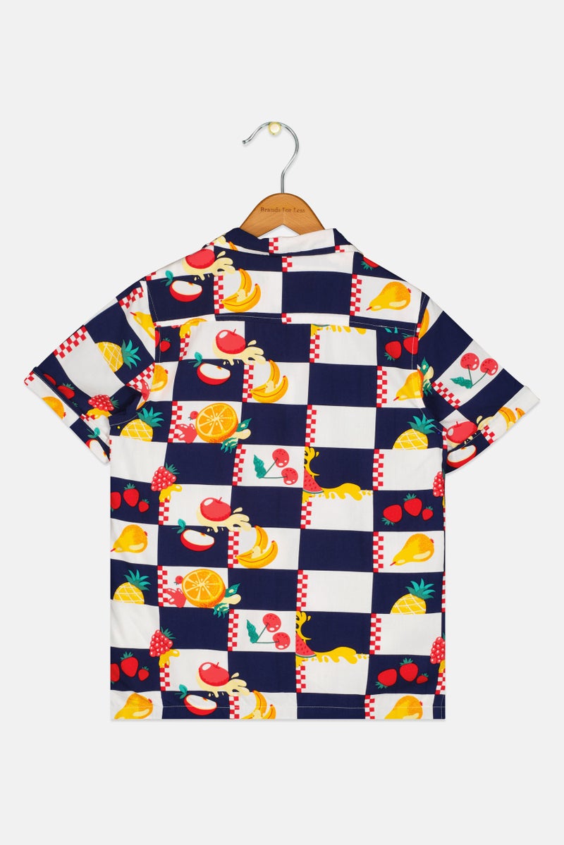 JACK & JONES Kids Boy Notched Collar Short Sleeve Allover Print Casual Shirt, Multicolor - Image 2