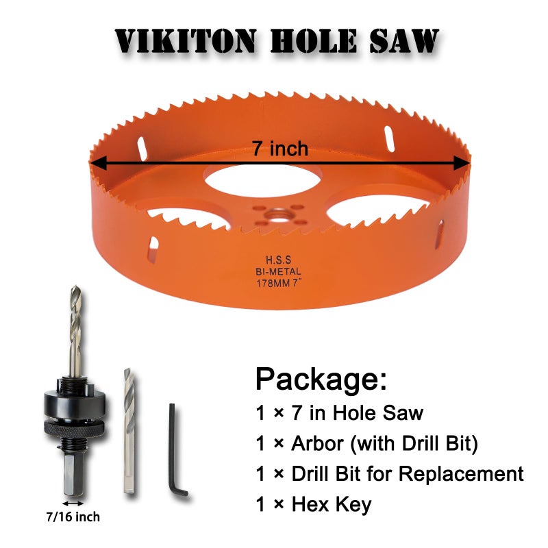 VIKITON 7 Inch Hole Saw with Arbor for Metal Wood Plastic, 7 in Bi-Metal Hole Cutter for Different Project with Smooth and Flat Drilling Edge, Fast Chip Removal,Lighter and Portable - Image 4