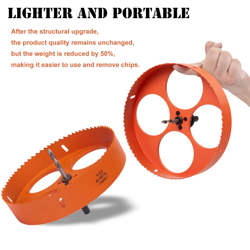 VIKITON 7 Inch Hole Saw with Arbor for Metal Wood Plastic, 7 in Bi-Metal Hole Cutter for Different Project with Smooth and Flat Drilling Edge, Fast Chip Removal,Lighter and Portable - Image 2