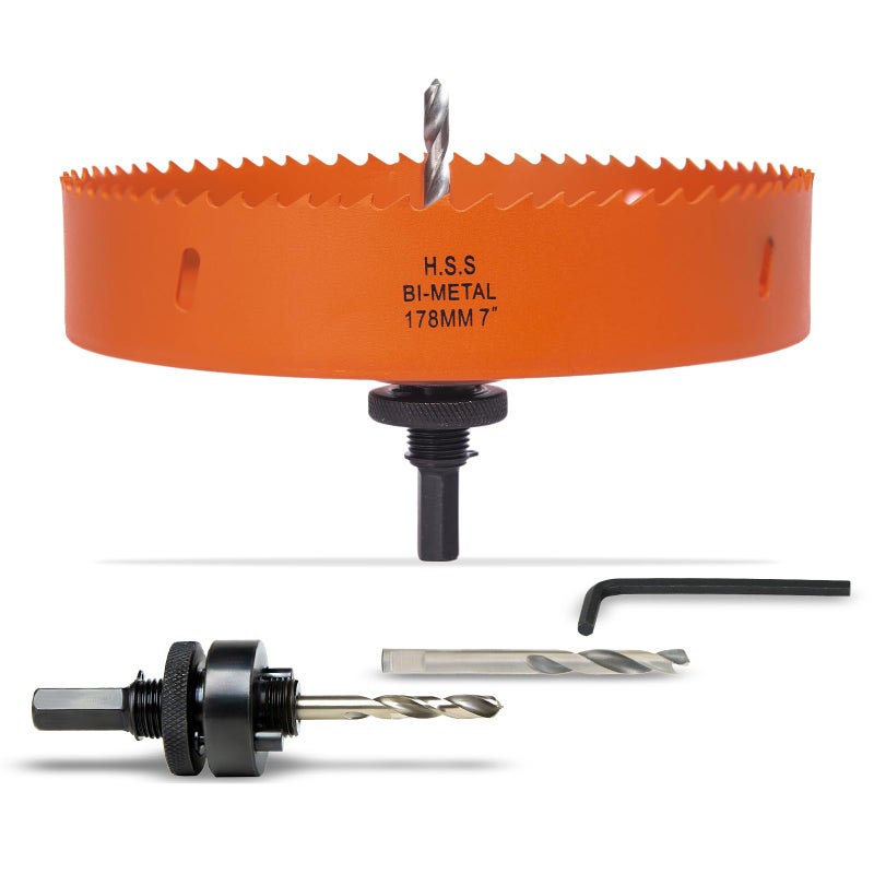 VIKITON 7 Inch Hole Saw with Arbor for Metal Wood Plastic, 7 in Bi-Metal Hole Cutter for Different Project with Smooth and Flat Drilling Edge, Fast Chip Removal,Lighter and Portable - Image 1