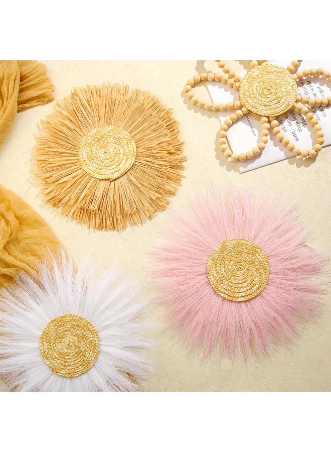 Soaoo 6 Pcs Boho Nursery Decor for Girl Daisy Flower Woven Macrame Wall Hanging Bohemian Nursery Wall Decor Flowers for Baby Girls Kids Dorm(Pink, White, Beige) - Image 4