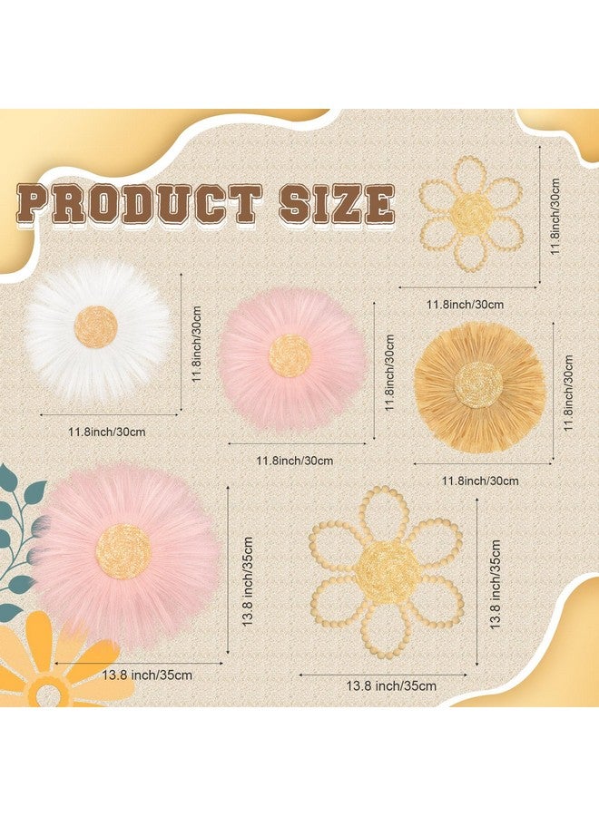 Soaoo 6 Pcs Boho Nursery Decor for Girl Daisy Flower Woven Macrame Wall Hanging Bohemian Nursery Wall Decor Flowers for Baby Girls Kids Dorm(Pink, White, Beige) - Image 2