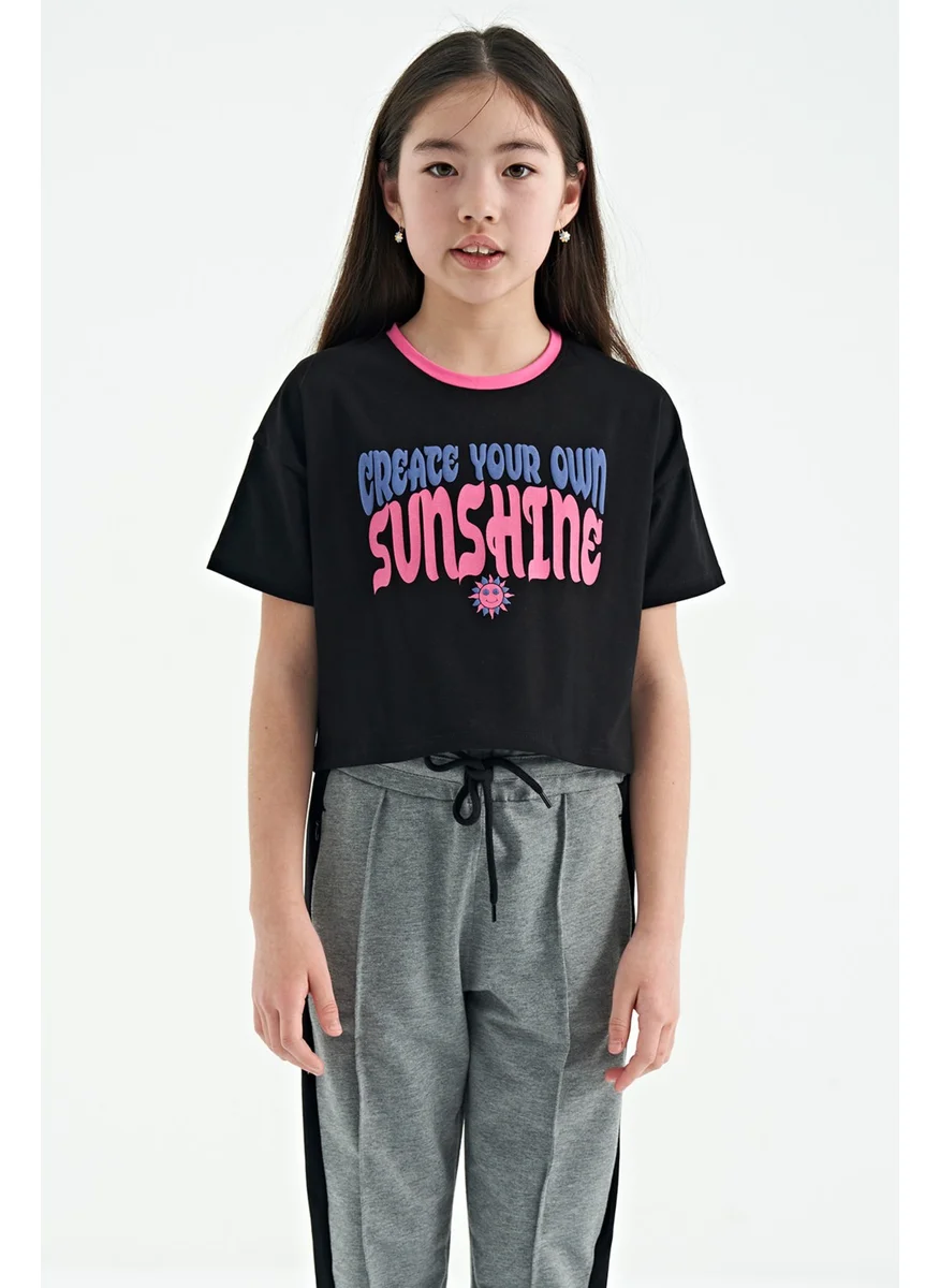تومي لايف Black Colored Text Printed O Neck Oversize Short Sleeve Girls T-Shirt - 75111