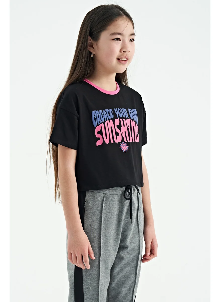 تومي لايف Black Colored Text Printed O Neck Oversize Short Sleeve Girls T-Shirt - 75111