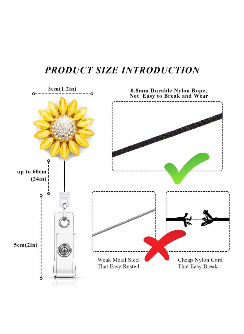 Y&D Crystal Badge Reels 5Pcs Retractable Rhinestone Holder ID Name with Alligator Swivel Clip for Teacher Worker Nurse Gift (Turtle, Bee, Owl, Flower) - Image 2