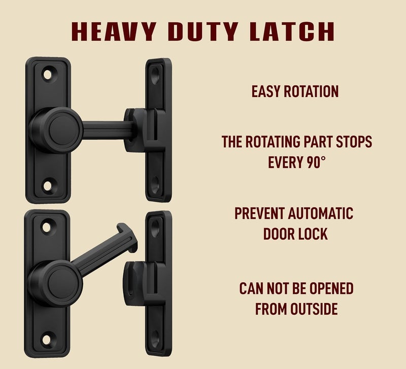 RETRIN Barn Door Privacy Latch, 90°/180° Swing Slide Lock, Zinc-Alloy, Adhesive or Screw Mount, Interior Use for Bathroom/Bedroom/Closet/Shed, Includes Screws & Glue - Black - Image 5