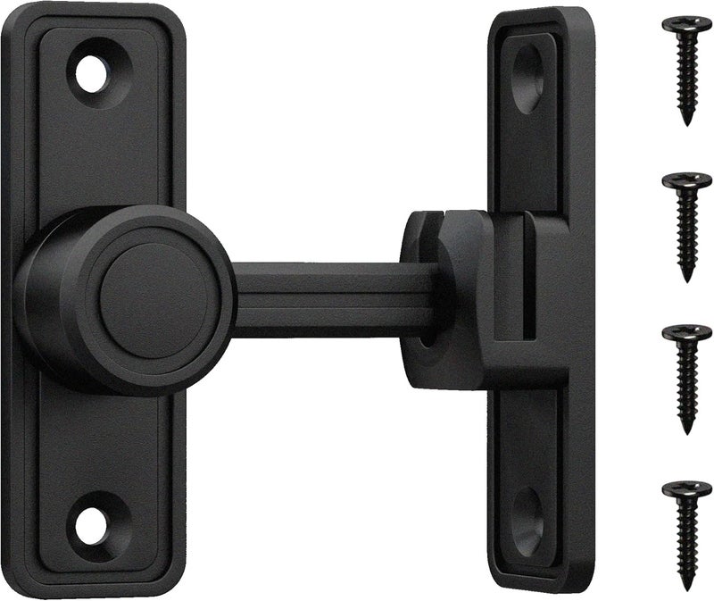 RETRIN Barn Door Privacy Latch, 90°/180° Swing Slide Lock, Zinc-Alloy, Adhesive or Screw Mount, Interior Use for Bathroom/Bedroom/Closet/Shed, Includes Screws & Glue - Black - Image 1
