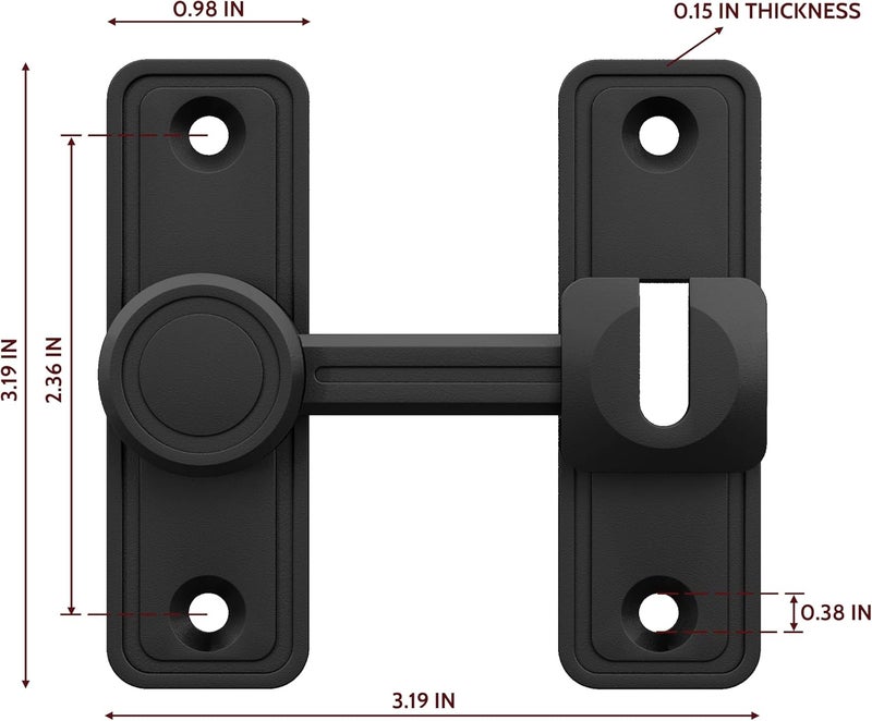 RETRIN Barn Door Privacy Latch, 90°/180° Swing Slide Lock, Zinc-Alloy, Adhesive or Screw Mount, Interior Use for Bathroom/Bedroom/Closet/Shed, Includes Screws & Glue - Black - Image 2