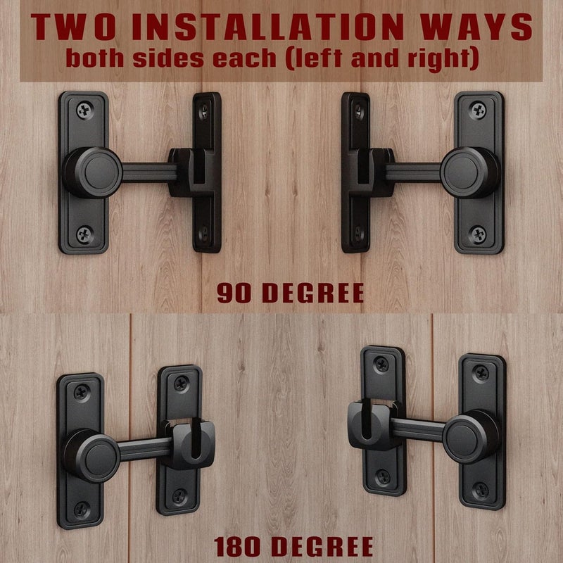 RETRIN Barn Door Privacy Latch, 90°/180° Swing Slide Lock, Zinc-Alloy, Adhesive or Screw Mount, Interior Use for Bathroom/Bedroom/Closet/Shed, Includes Screws & Glue - Black - Image 3