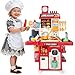 Drmukie Upgrade Toy Kitchen Set for Kids Toddlers Mini Kitchen Playset with Spray Sink Realistic Lighting Pretend Cooking Toys for 3 4 5 Year Old Girls Boys Gifts Red - Image 2