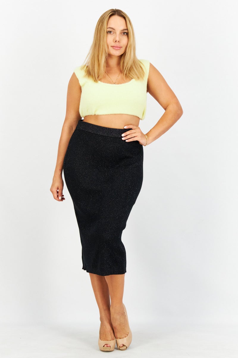 ESPRIT Women Metallic Midi Skirt, Black - Image 4