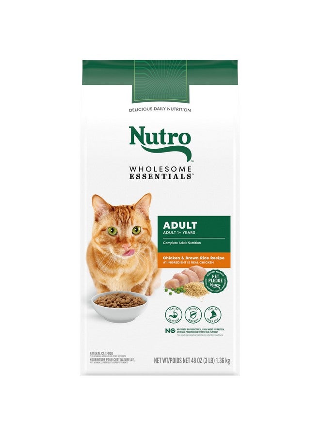 نوترو طعام القطط الجافة Nutro Wholesome Essentials للبالغين، وصفة الدجاج والأرز البني، 3 رطل. - Image 1