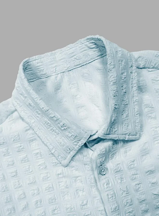 Styli Styli Texture Button Up Short Sleeve Shirt
