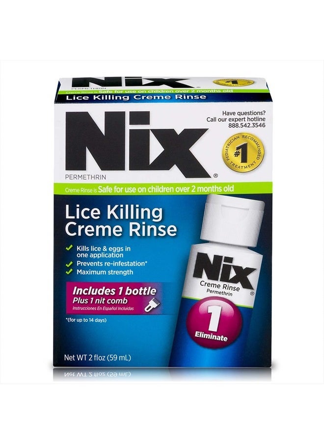 NIX Lice Killing Creme Rinse Extra Strength and Lice Comb, 2 Fl Oz  - Image 1