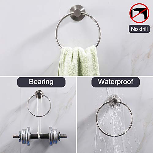 GERUIKE Adhesive Towel Ring Wall Mount Hand Towel Ring Self Adhesive Towel Hanger Stainless Steel Rustproof Brushed Nickel - Image 3