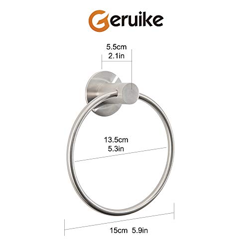 GERUIKE Adhesive Towel Ring Wall Mount Hand Towel Ring Self Adhesive Towel Hanger Stainless Steel Rustproof Brushed Nickel - Image 4