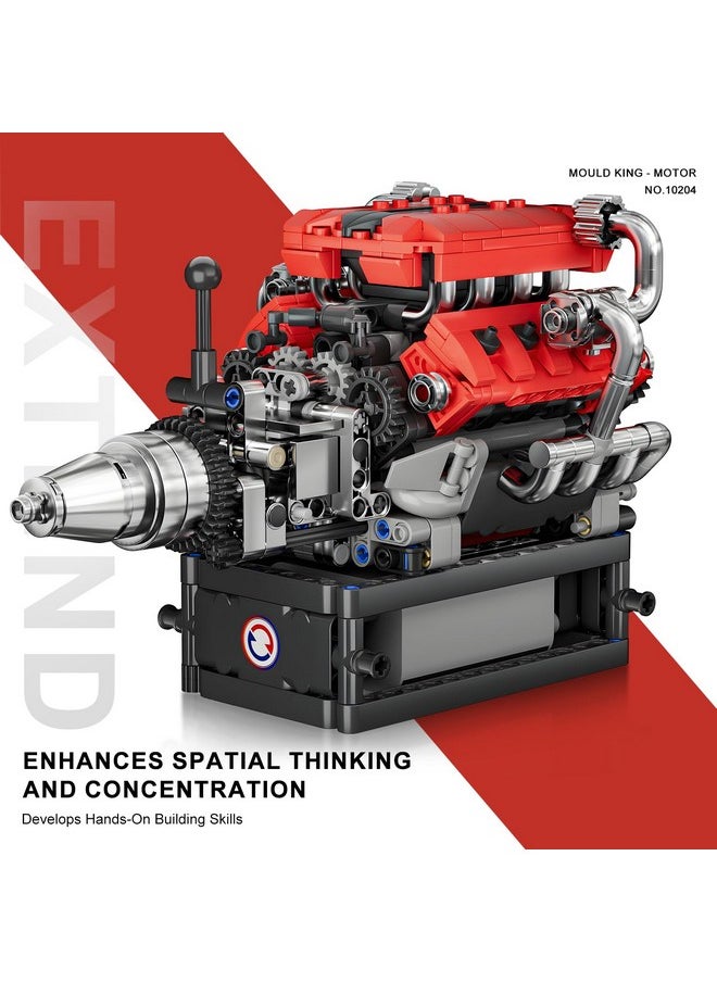 mould king Mould King V8 Engine Model Kit That Works, 10204 FE V8 DIY Car Engine Model Educational Experiment Toy for 14+ Kids, Boys and Adults, 750Pcs  - Image 4