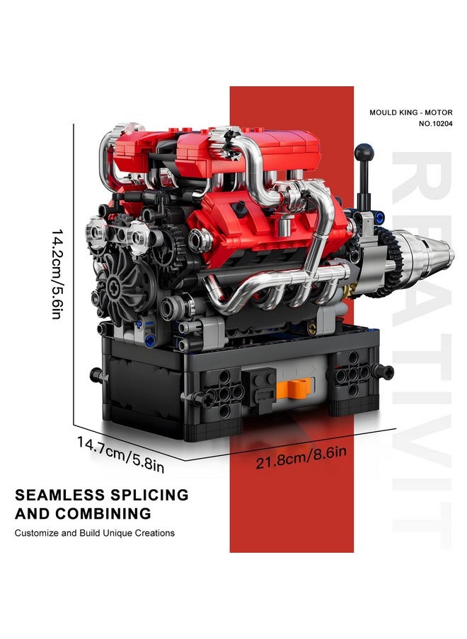 mould king Mould King V8 Engine Model Kit That Works, 10204 FE V8 DIY Car Engine Model Educational Experiment Toy for 14+ Kids, Boys and Adults, 750Pcs  - Image 2