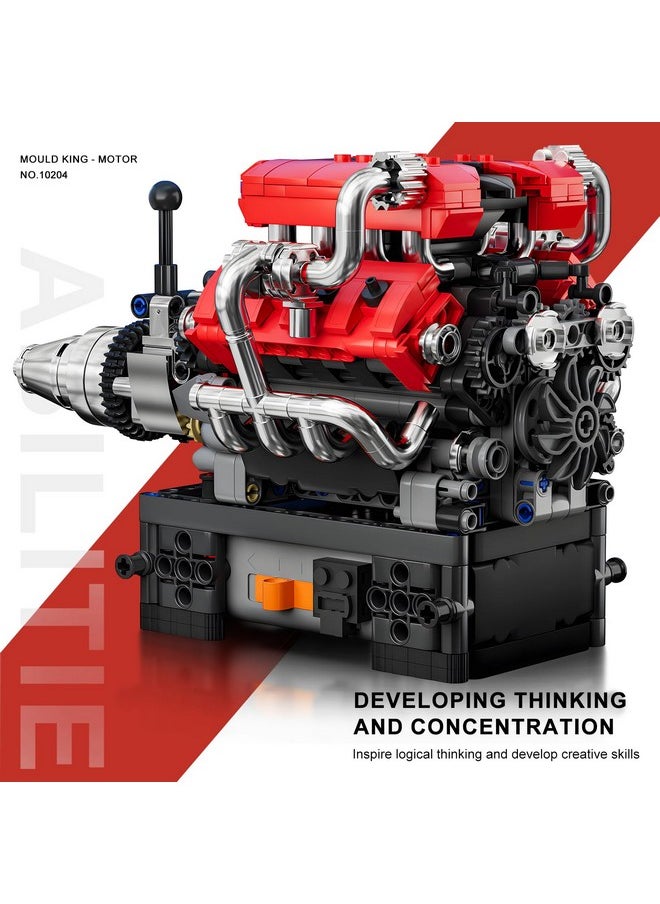mould king Mould King V8 Engine Model Kit That Works, 10204 FE V8 DIY Car Engine Model Educational Experiment Toy for 14+ Kids, Boys and Adults, 750Pcs  - Image 3