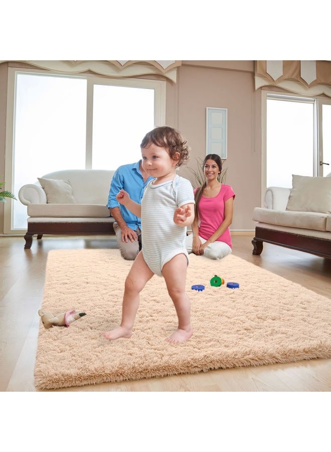 ISEAU Fluffy Rug Carpets Soft Shaggy Area Rugs Indoor Floor Mats for Kids Room Fuzzy Carpet Comfy Cute Nursery Mat Bedside Rug for Boys Girls Bedroom Living Room Home Decor, 4ft x 6ft,Camel - Image 4