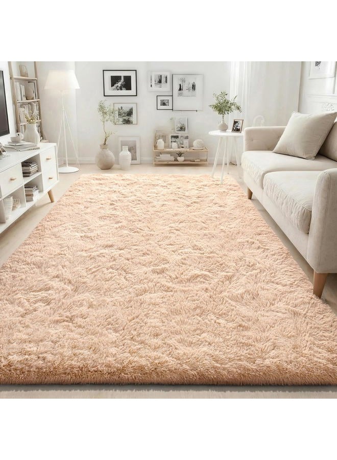 ISEAU Fluffy Rug Carpets Soft Shaggy Area Rugs Indoor Floor Mats for Kids Room Fuzzy Carpet Comfy Cute Nursery Mat Bedside Rug for Boys Girls Bedroom Living Room Home Decor, 4ft x 6ft,Camel - Image 2