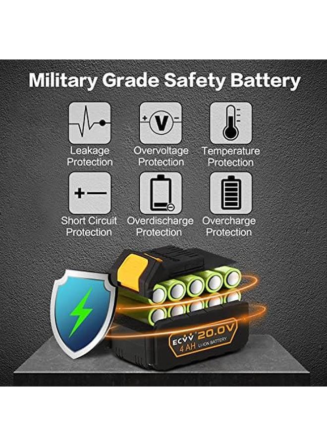 ECVV Rechargeable 20V Lithium Ion Battery Large Capacity 4.0 Ah Fast Charging Spare Li Ion Battery Pack For Cordless Power Tool Compatible With Impact Drill Rotary Hammer Angle Grinder - Image 2