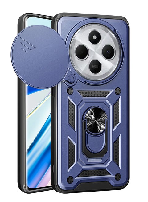 Case Cover Shockproof Window Protective Case with Camera Protection and Metal Ring Compatible with   Redmi 14C 4G / Poco C75 4G (Blue)