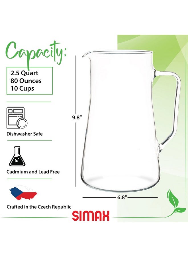 SIMAX - Simax Large Glass Pitcher With Spout, 2.5 Qt Glass Pitchers With Handle, Borosilicate Glass Sangria Pitcher, Big Water Pitcher Glass, Angled Cylinder Design Sangria Pitchers, 80 Oz Cocktail Pitcher - Image 1