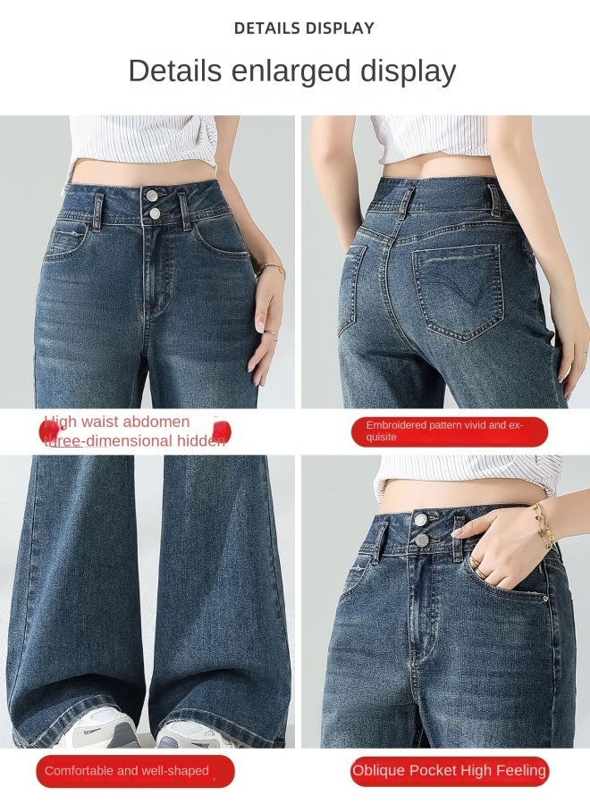 هابي بنطلونات جينز عالية الخصر مفتوحة من الأسفل للنساء، ستايل خريفي، موديل جديد، مقاس ضيق، بنطلونات حوافر الحصان، بنطلونات مفتوحة قليلاً من الأسفل للطوال - Image 2