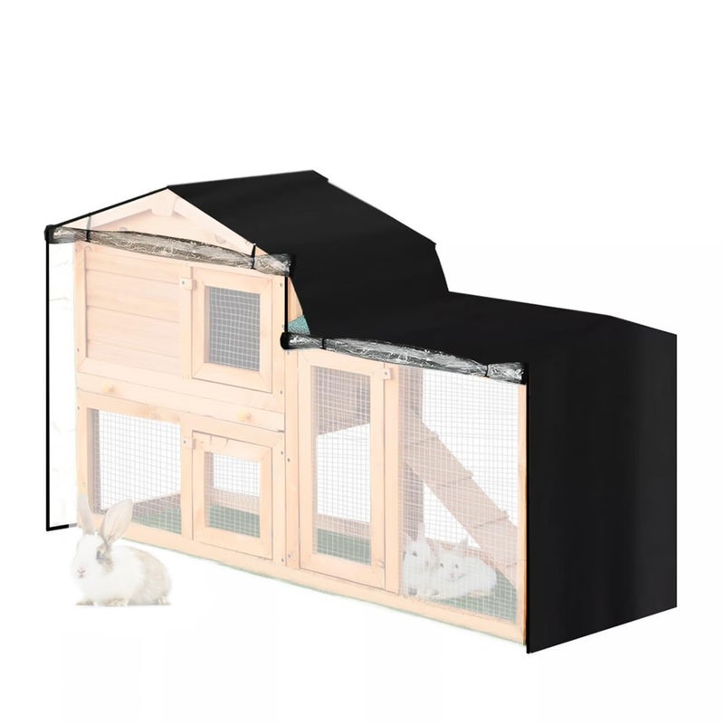 JC Heavy Duty 420D Double Decker Rabbit Hutch Cover Windproof Waterproof Black Covers for Winter Rectangular Outdoor Bunny Cage Cover for Guinea Pig Cage No Hutch