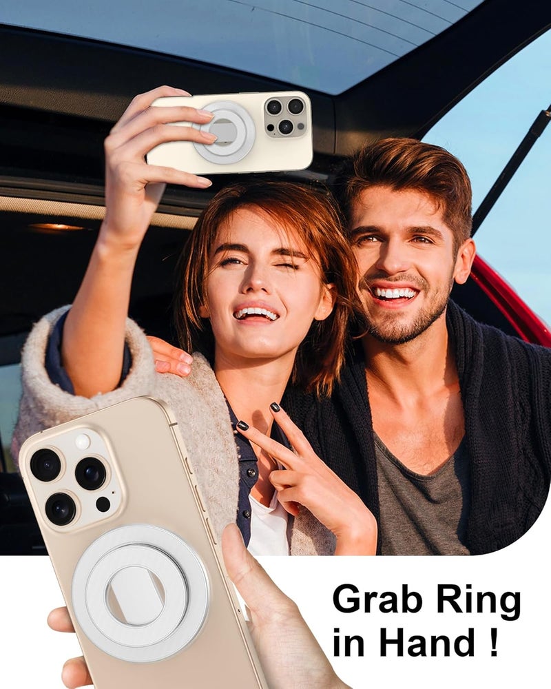 AILKIN Magnetic Phone Ring Holder with Dual-Side Magnets, 360° Rotating Stand, MagSafe Grip Ring Stand Magnetic Kickstand for iPhone 17 16 15 14 13 12, Android, Cell Phone Grip for Desk, Car, Office-Silver - Image 2