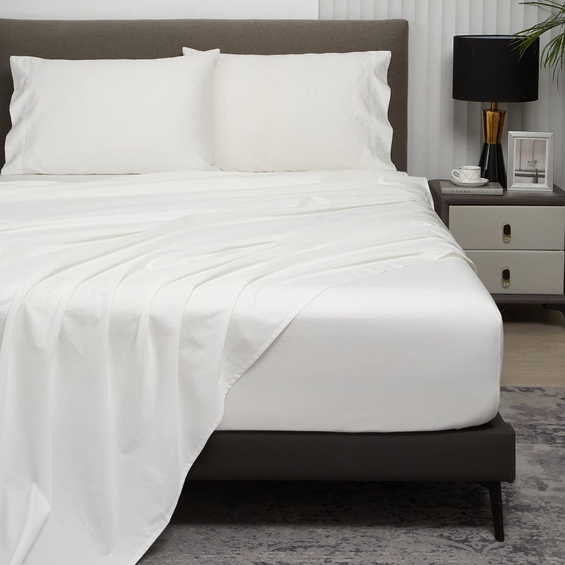 HYPREST 100% Cotton Full Sheets  18""-24"" Deep Pocket Full Sheet Set  White Soft Breathable Sheet Set - Image 1