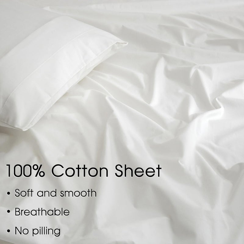 HYPREST 100% Cotton Full Sheets  18""-24"" Deep Pocket Full Sheet Set  White Soft Breathable Sheet Set - Image 4