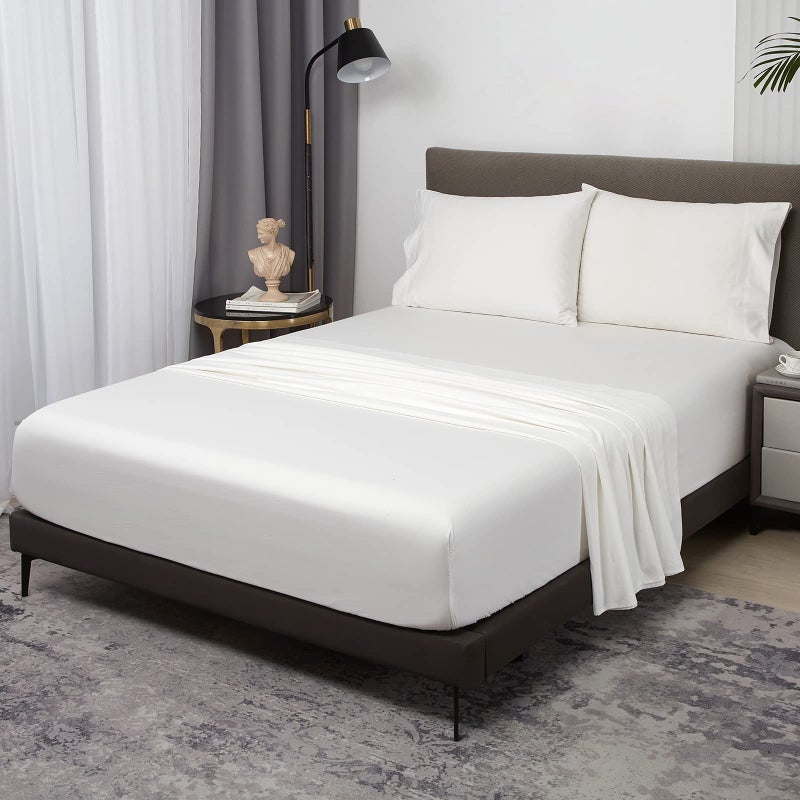 HYPREST 100% Cotton Full Sheets  18""-24"" Deep Pocket Full Sheet Set  White Soft Breathable Sheet Set - Image 2