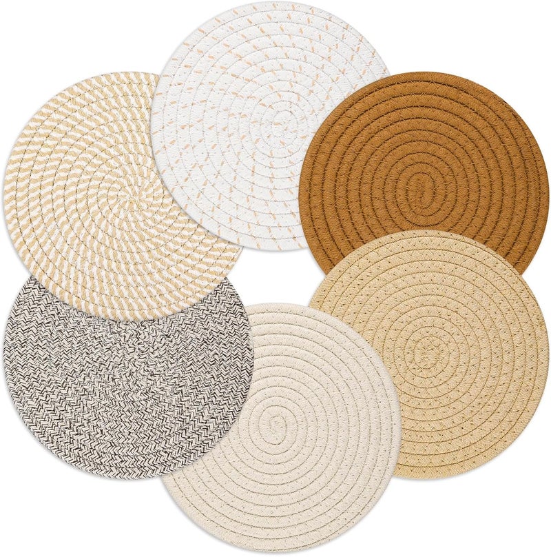 Billbotk Billbotk 8 Trivets for Hot pots and Pans 6 Heat Resistant Hot Pads Pot Holders for Kitchen Hot Plate Mats for Table Kitchen Decor for Counter Home Essentials Farmhouse Brown WT62  - Image 1