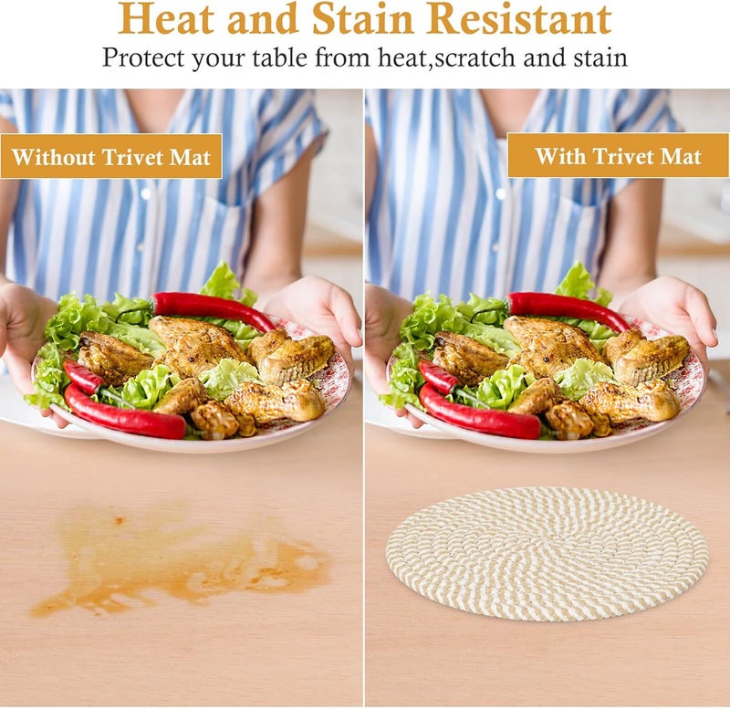 Billbotk Billbotk 8 Trivets for Hot pots and Pans 6 Heat Resistant Hot Pads Pot Holders for Kitchen Hot Plate Mats for Table Kitchen Decor for Counter Home Essentials Farmhouse Brown WT62  - Image 5